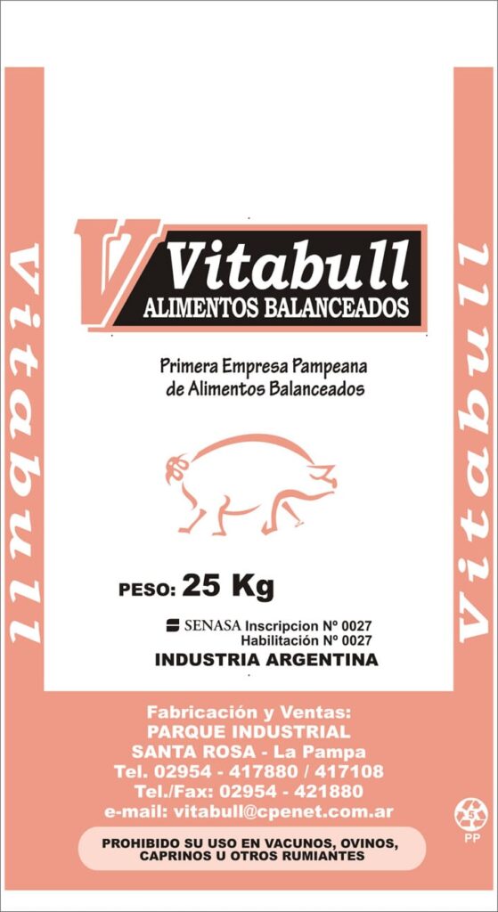 Bolsa de alimento balanceado para cerdos marca Vitabull